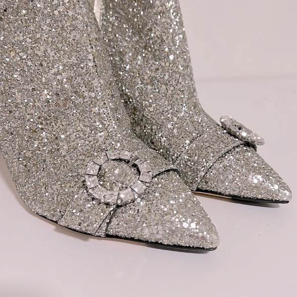 Jimmy Choo Hanover Chai Glitter crystal buckle Booties 36.5 - Picture 7 of 12